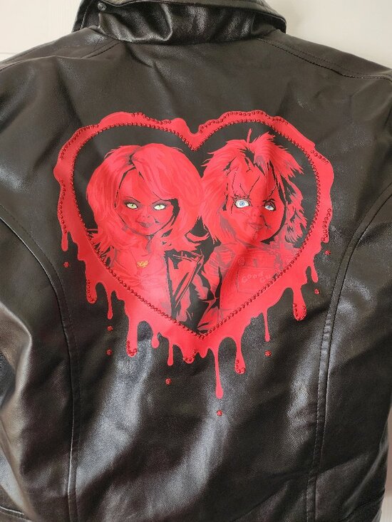 Jackets & Blazers - Bride of Chucky Tiffany Faux Leather Moto Jacket Black Studded Horror Size Med